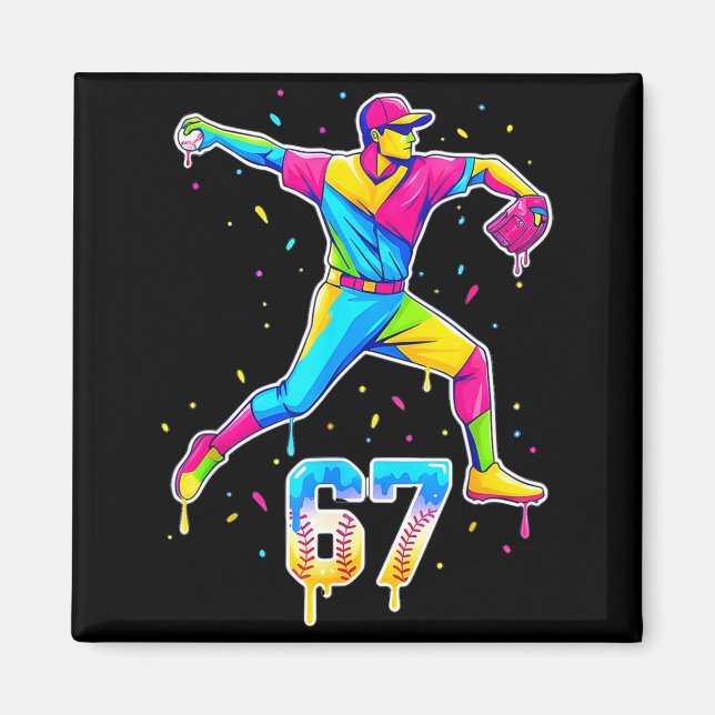 Baseball Drip Ice Cream Number 67 Player Or 67th B Magnet (Vorne)