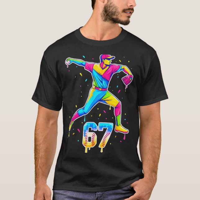 Baseball Drip Ice Cream Number 67 Player Or 67th B T-Shirt (Vorderseite)