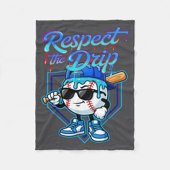 Baseball Drip Ice Cream Respect The Drip Home Plat Fleecedecke (Vorderseite)