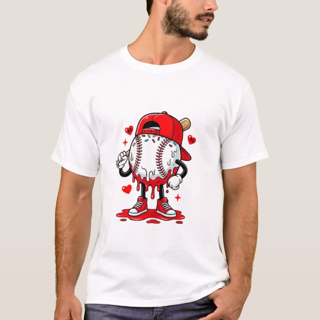 Baseball Drip Ice Cream Valentine’s Day T-Shirt –  (Vorderseite)