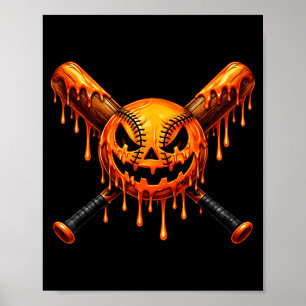 Baseball-Drip-Kürbis-gruseliger-Geist-Halloween-Ju Poster