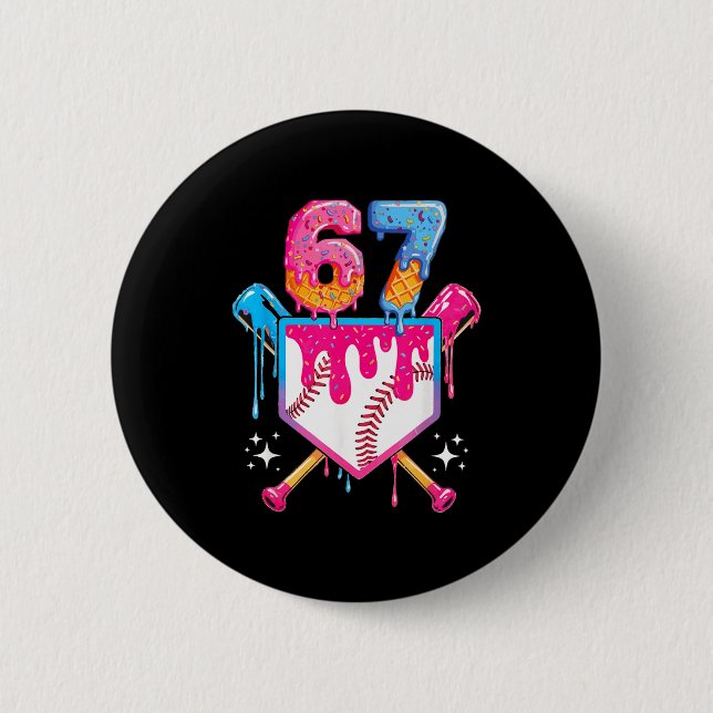 Baseball Drip Number 67 Player Or 67th Birthday  Button (Vorderseite)