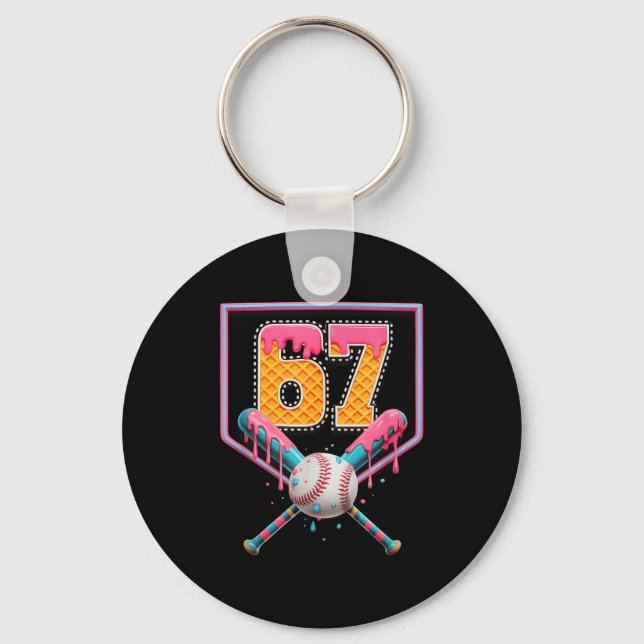 Baseball Drip Nummer 67 Lustig Sechs Sieben 6 7 Me Schlüsselanhänger (Vorderseite)