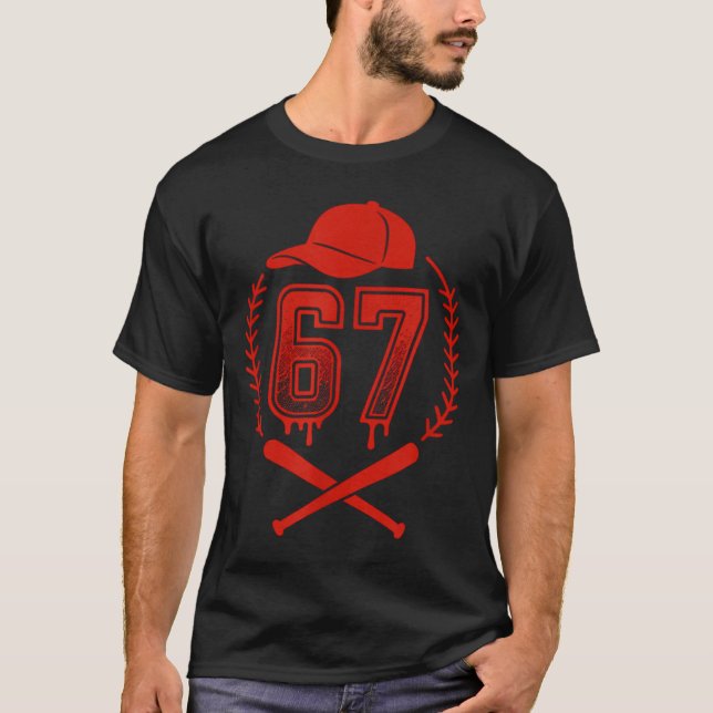 Baseball-Drip Nummer 67 Spieler oder 67. Geburtsta T-Shirt (Vorderseite)