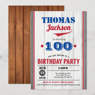 Baseball-Einladung zum 100. Geburtstag. Rustikales Einladung