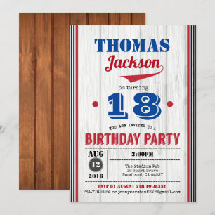 Baseball Einladung zum 18. Geburtstag. Rustikales 