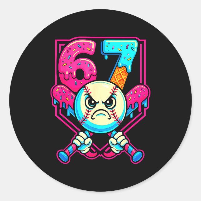 Baseball-Eis-Drip Nummer 67 Sechs Sieben Meme 6 Runder Aufkleber (Vorderseite)