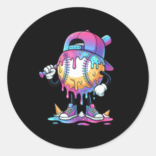 Baseball-Eiscreme-Drip-Meme-Schläger-Jungs-Sport-K Runder Aufkleber