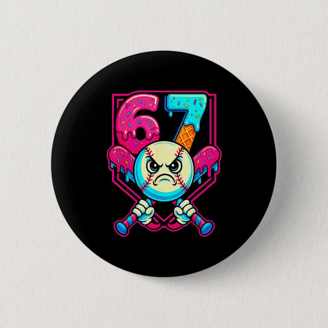 Baseball-Eiscreme-Tropf Nummer 67 Sechs Sieben Mem Button (Vorderseite)
