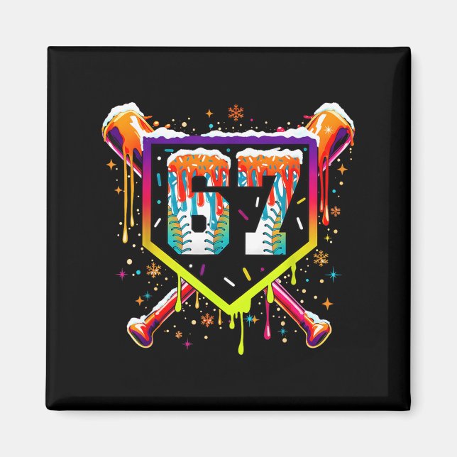 Baseball-Eiscreme-Tropf Nummer 67 Sechs Sieben Mem Magnet (Vorne)