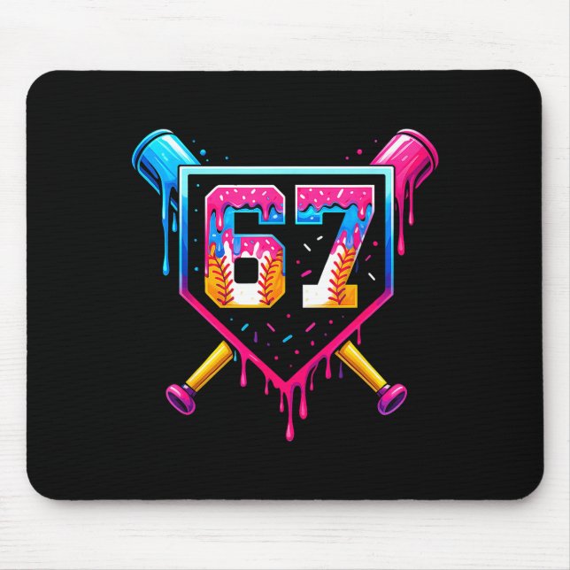 Baseball-Eiscreme-Tropf Nummer 67 Sechs Sieben Mem Mousepad (Vorne)
