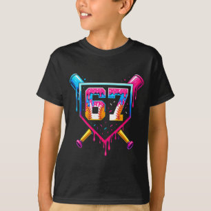 Baseball-Eiscreme-Tropf Nummer 67 Sechs Sieben Mem T-Shirt