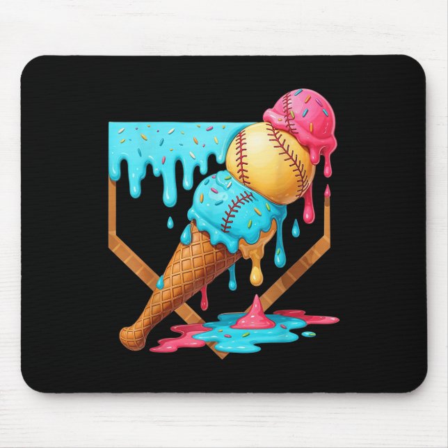 Baseball-Eiscreme tropft Funny Baseball Männer ste Mousepad (Vorne)