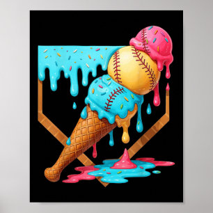 Baseball-Eiscreme tropft Funny Baseball Männer ste Poster