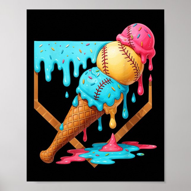 Baseball-Eiscreme tropft Funny Baseball Männer ste Poster (Vorne)