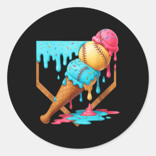 Baseball-Eiscreme tropft Funny Baseball Männer ste Runder Aufkleber