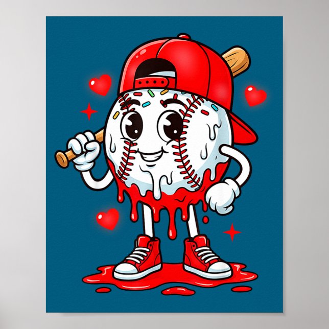 Baseball-Eiscreme-Valentinstag-Dripng-Spieltag-Män Poster (Vorne)