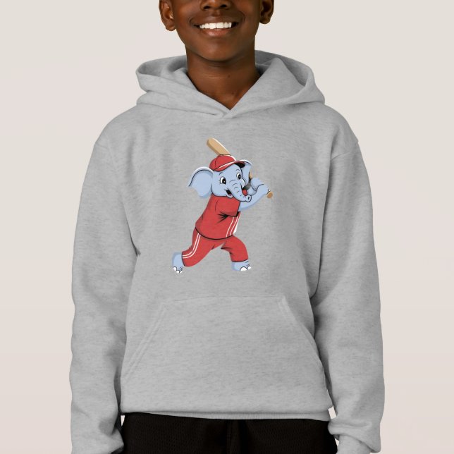 Baseball Elephant Cartoon Hoodie (Vorderseite)