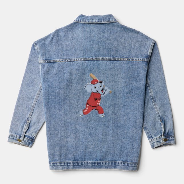 Baseball Elephant Cartoon Jeansjacke (Rückseite)