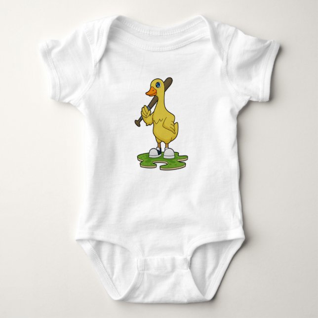 Baseball-Ente mit Baseballschläger Baby Strampler (Vorderseite)