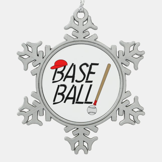 Baseball-Erklärung Schneeflocken Zinn-Ornament (Vorderseite)