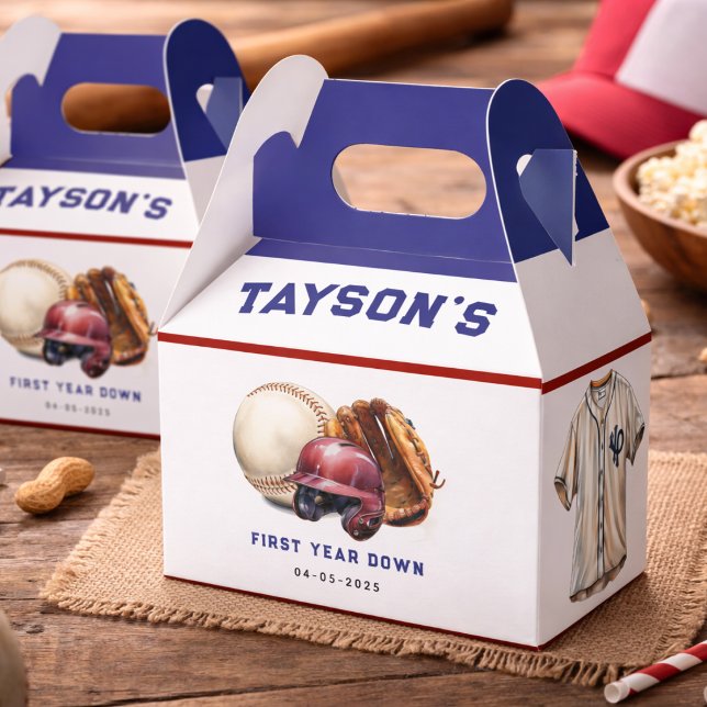 Baseball Erster Geburtstag First Year Down Geschenkschachtel (Baseball First Year Down 1st Birthday Favor Boxes
)