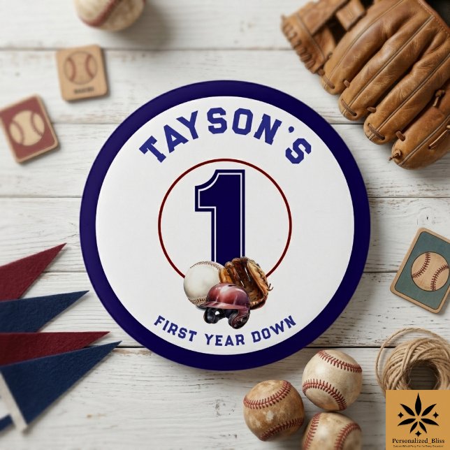Baseball Erstes Jahr Down 1. Geburtstag Button (Baseball First Year Down 1st Birthday button)