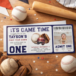 Baseball Erstes Jahr Down 1. Geburtstags-Ticket Einladung