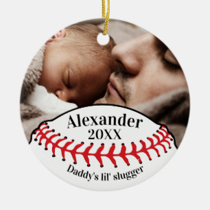 Baseball Fan Daddy's Lil'Slugger mit Foto Keramik Ornament