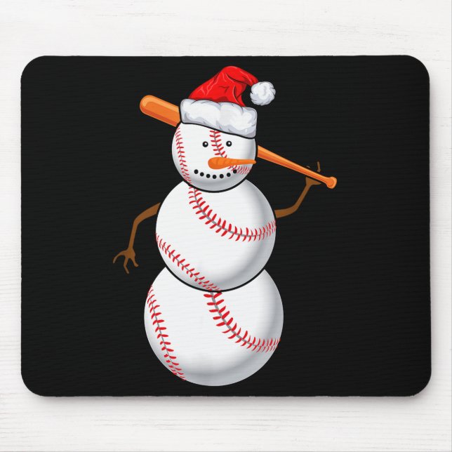 Baseball Fan Snowman Funny Christmas Gift  Mousepad (Vorne)