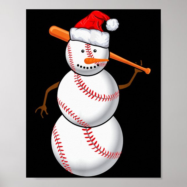 Baseball Fan Snowman Funny Christmas Gift  Poster (Vorne)