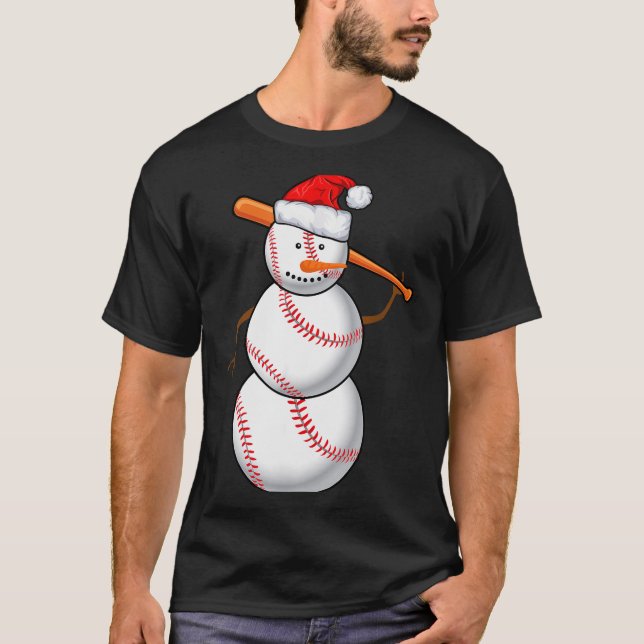 Baseball Fan Snowman Funny Christmas Gift  T-Shirt (Vorderseite)