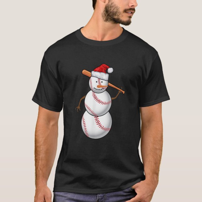 Baseball Fan Snowman Funny Weihnachtsgeschenk T-Shirt (Vorderseite)