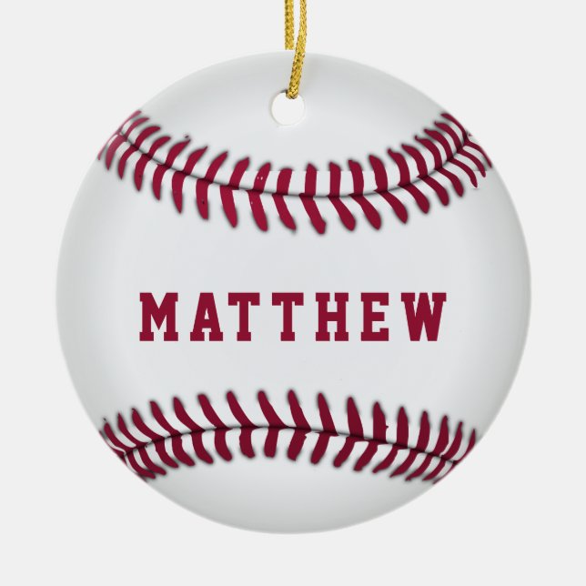 Baseball Fan Sports Add Name Weihnachten Keramik Ornament (Vorne)