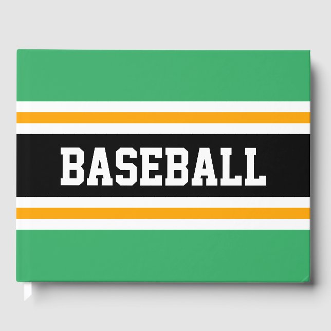 BASEBALL Festive Bright Green Yellow Black Stripes Gästebuch (Vorderseite)
