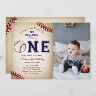 Baseball First Birthday Foto Einladung