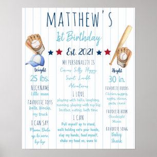 Baseball First Birthday Meilenstein-Zeichen Poster