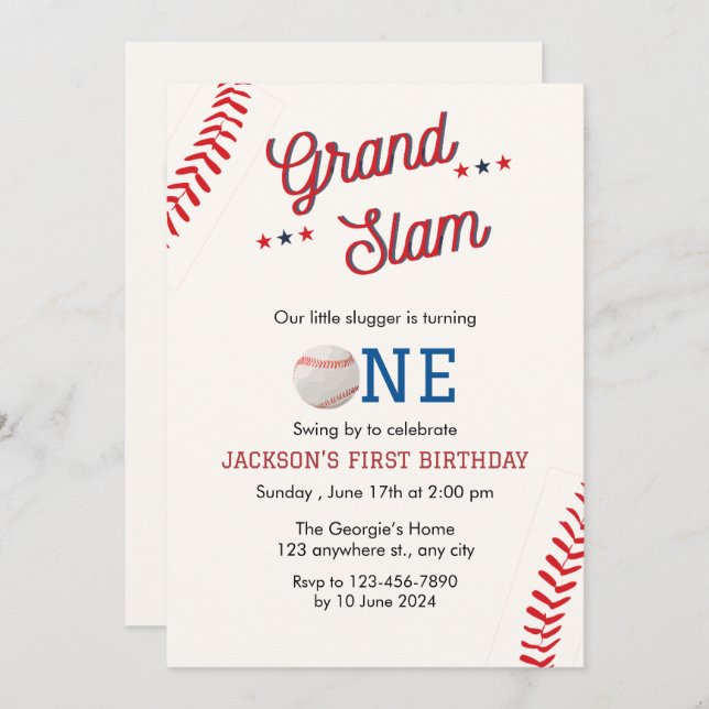 Baseball First Geburtstag Einladung (Vorne/Hinten)