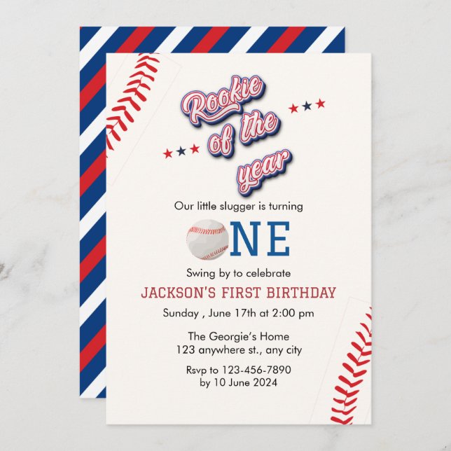 Baseball First Geburtstag Einladung (Vorne/Hinten)