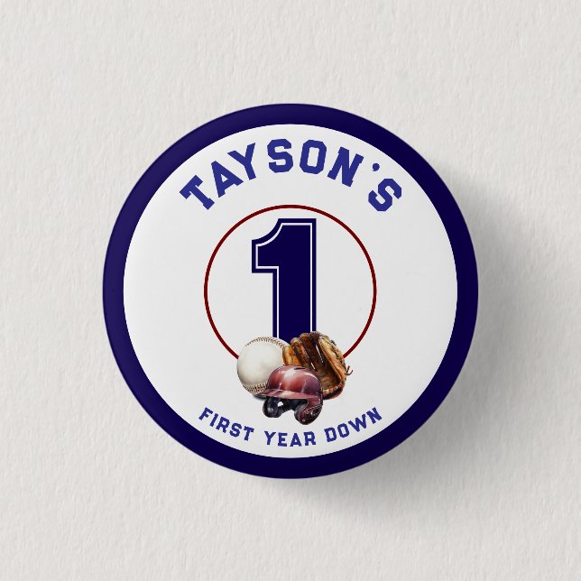Baseball First Year Down 1st Birthday Button (Vorderseite)