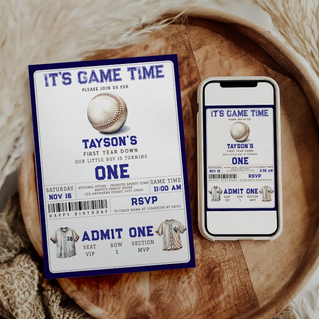 Baseball First Year Down 1st Birthday  Einladung (Von Creator hochgeladen)