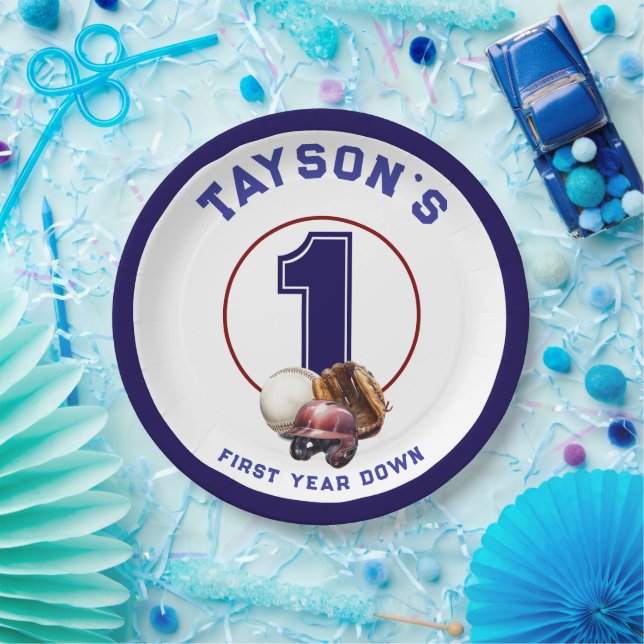 Baseball First Year Down 1st Birthday Pappteller (Party)