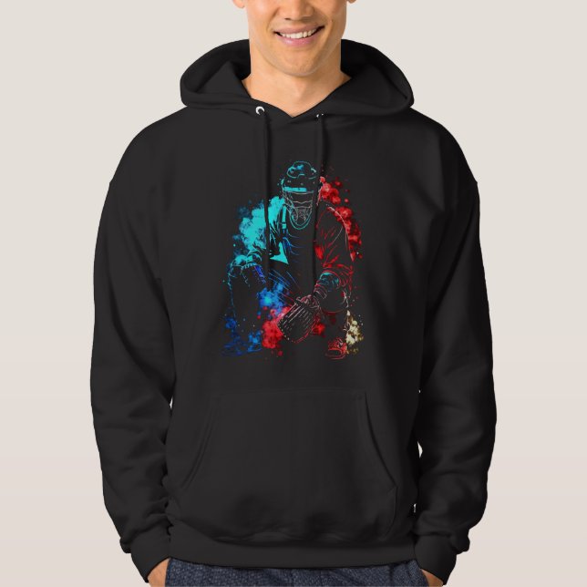 Baseball Flames Retro Baseball Bat Baseball Player Hoodie (Vorderseite)