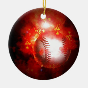 Baseball-Flaming Keramik Ornament