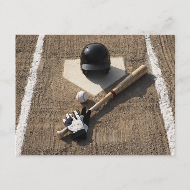 Baseball, Fledermaus, Schlaghandschuhe und Basebal Postkarte (Vorderseite)