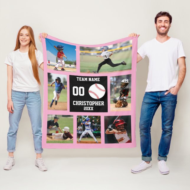 Baseball Foto Collage Girl Fleecedecke (Beispiel)