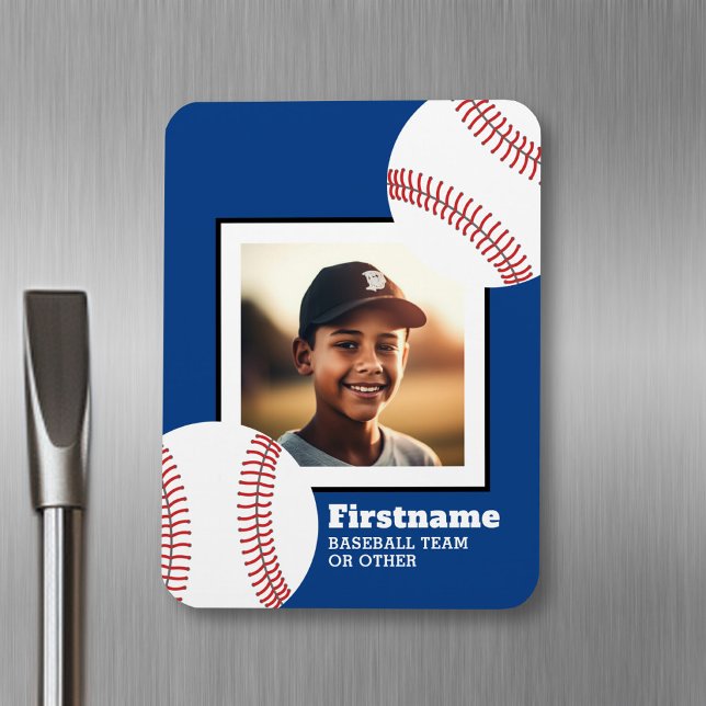 Baseball-Foto Ihren Namen hinzufügen - Blau bearbe Magnet (Personalized fridge magnet - sports photo)