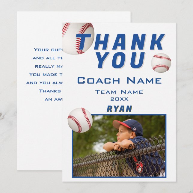 Baseball-Foto Spieler Team Trainer Dankeskarte (Vorne/Hinten)