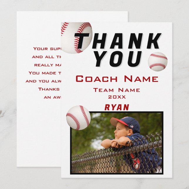 Baseball-Foto Spieler Team Trainer Dankeskarte (Vorne/Hinten)