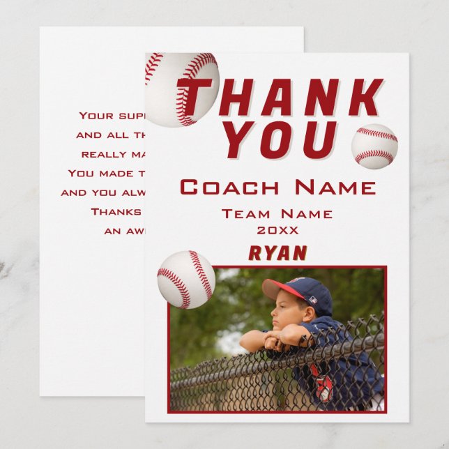 Baseball-Foto Spieler Team Trainer Dankeskarte (Vorne/Hinten)
